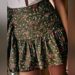 Sezane Olive Floral A-Line Skirt